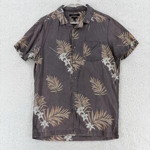 Marc Anthony Shirt Mens Small Gray Floral Hawaiian Button Slim Fit Camp Collar